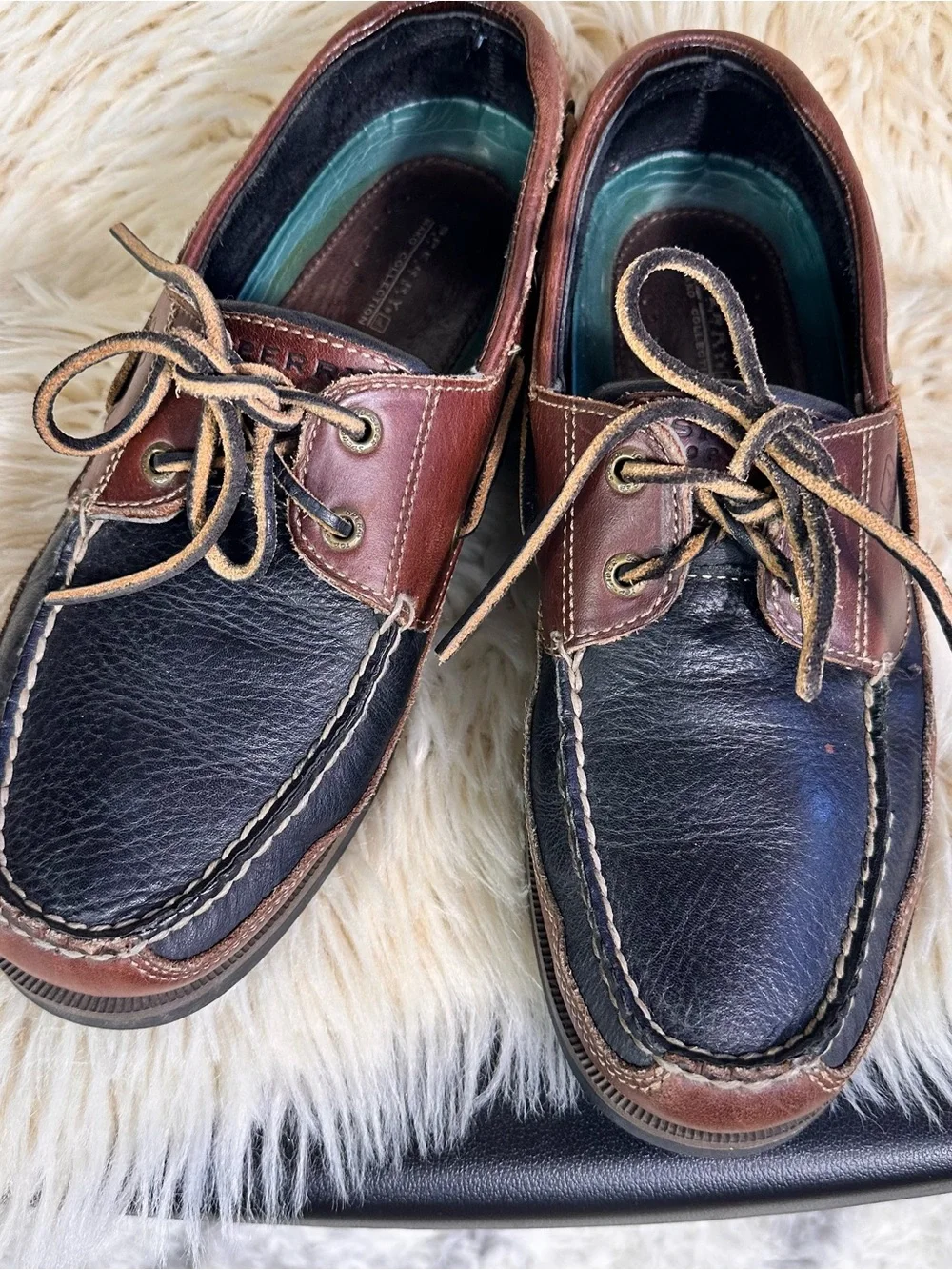Sperry Two-Tone Leather Boat Shoes in Black & Brown